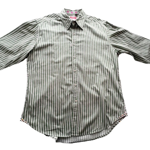 Robert Graham Freshly Laundered Shirt Mens Long Sleeve Green Striped Size L - Picture 3 of 11